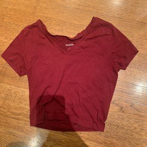 dark red v-neck cropped top
